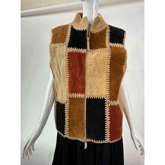 Vintage Designers Studio 90s Patchwork Sleeveless Vest With Zipper & Crochet Det - Picture 2 of 16